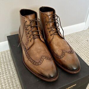 Johnston and Murphy Cartwright Wingtip Boot Size 10.5 Brown Italian Calfskin